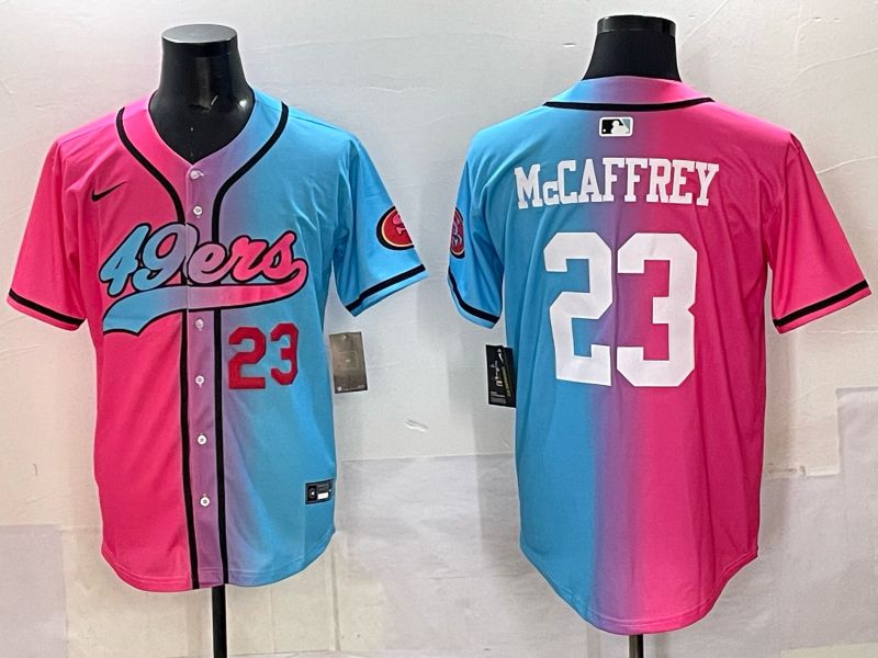 Men 2025 San Francisco 49ers #23 Mccaffrey Blue pink Nike Limited NFL Jersey style 05